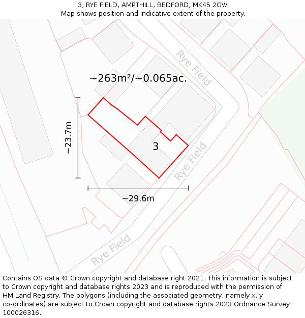 3, RYE FIELD, AMPTHILL, BEDFORD, MK45 2GW: Plot and title map