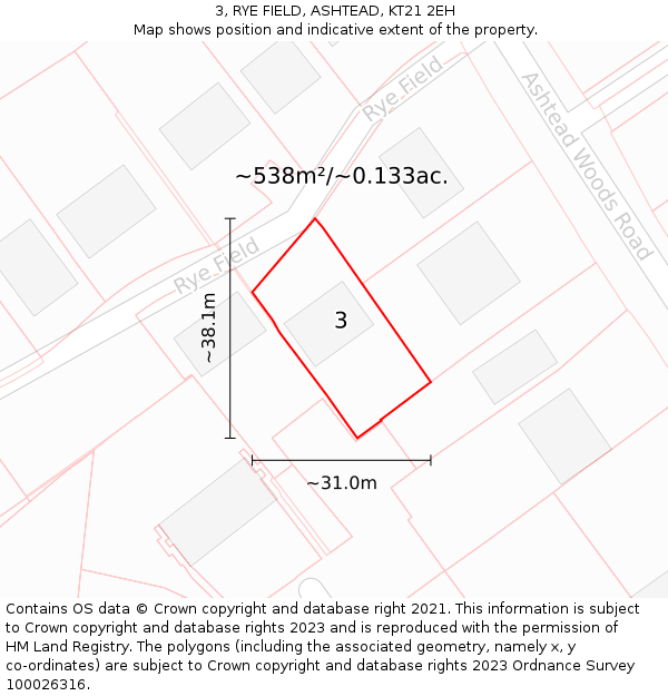 3, RYE FIELD, ASHTEAD, KT21 2EH: Plot and title map