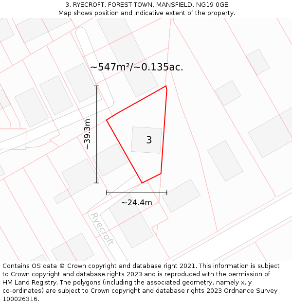3, RYECROFT, FOREST TOWN, MANSFIELD, NG19 0GE: Plot and title map