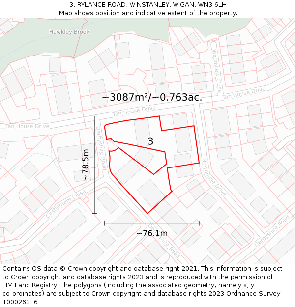3, RYLANCE ROAD, WINSTANLEY, WIGAN, WN3 6LH: Plot and title map