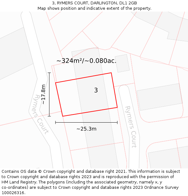 3, RYMERS COURT, DARLINGTON, DL1 2GB: Plot and title map