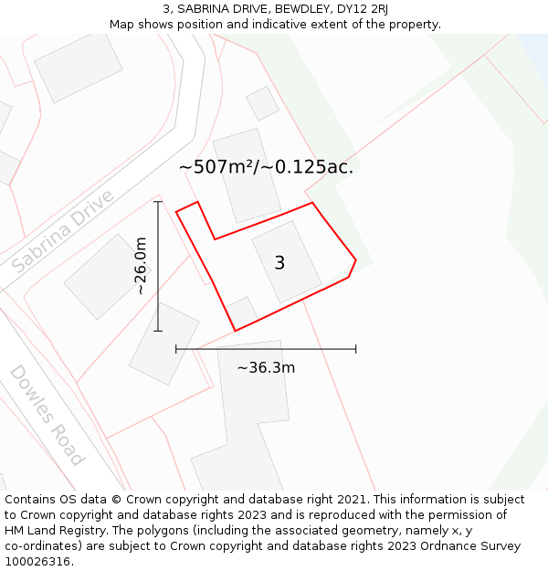 3, SABRINA DRIVE, BEWDLEY, DY12 2RJ: Plot and title map