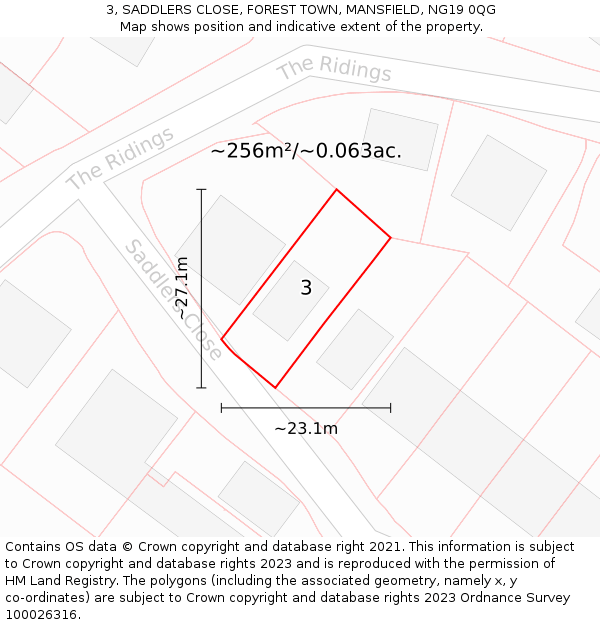3, SADDLERS CLOSE, FOREST TOWN, MANSFIELD, NG19 0QG: Plot and title map