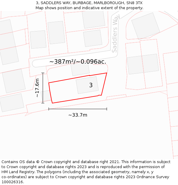 3, SADDLERS WAY, BURBAGE, MARLBOROUGH, SN8 3TX: Plot and title map