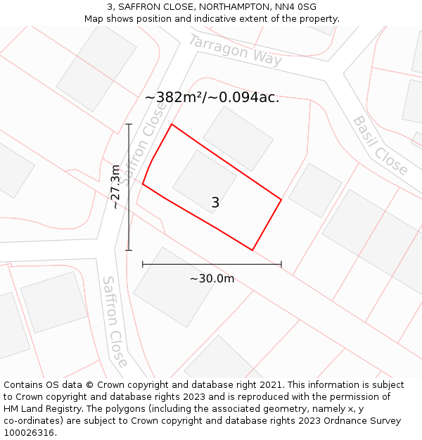 3, SAFFRON CLOSE, NORTHAMPTON, NN4 0SG: Plot and title map