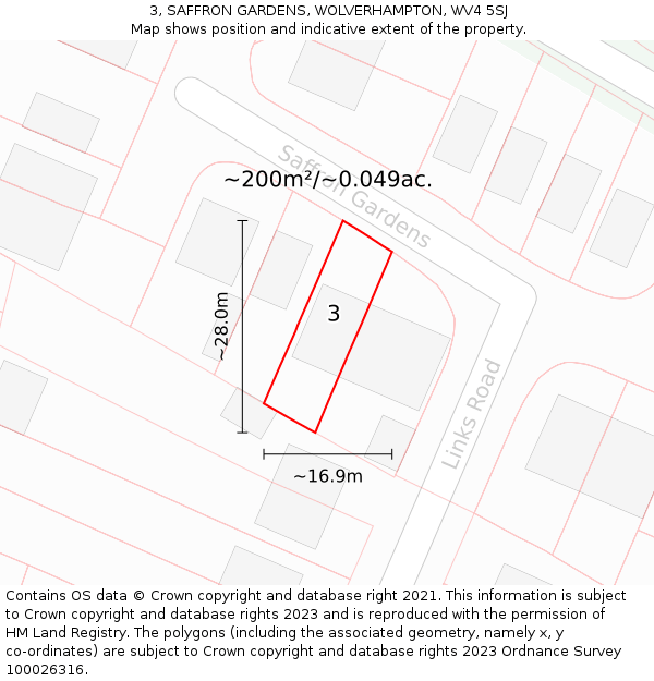 3, SAFFRON GARDENS, WOLVERHAMPTON, WV4 5SJ: Plot and title map