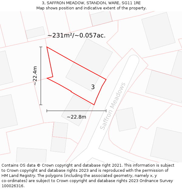 3, SAFFRON MEADOW, STANDON, WARE, SG11 1RE: Plot and title map
