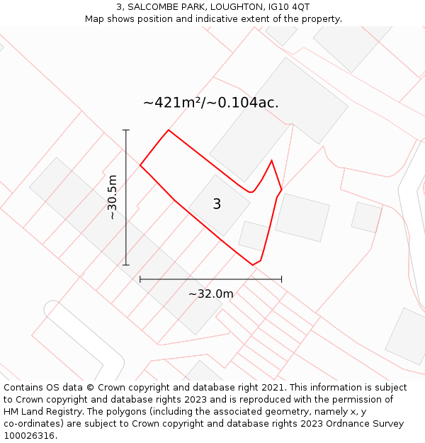 3, SALCOMBE PARK, LOUGHTON, IG10 4QT: Plot and title map