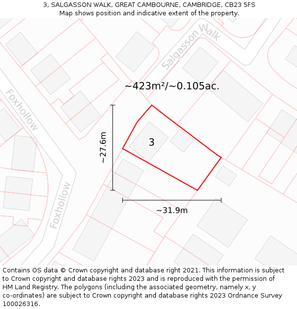 3, SALGASSON WALK, GREAT CAMBOURNE, CAMBRIDGE, CB23 5FS: Plot and title map