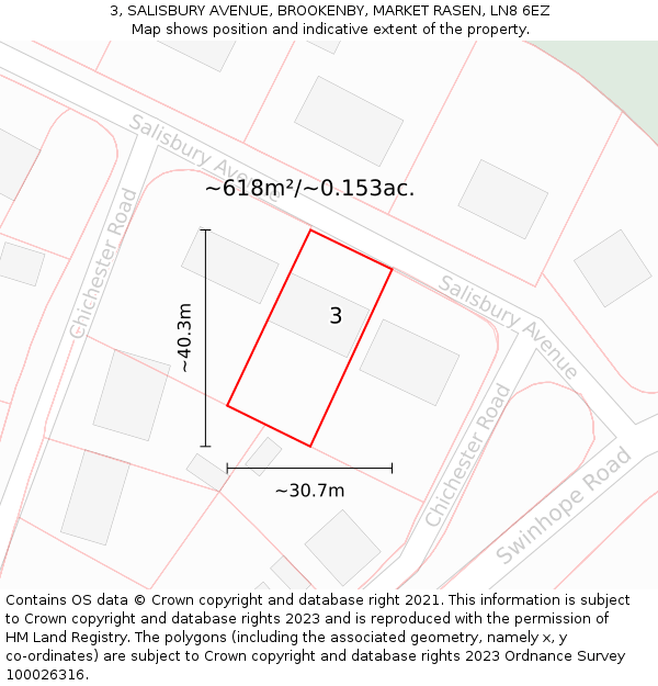 3, SALISBURY AVENUE, BROOKENBY, MARKET RASEN, LN8 6EZ: Plot and title map