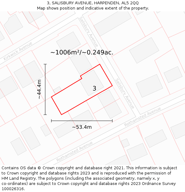 3, SALISBURY AVENUE, HARPENDEN, AL5 2QQ: Plot and title map