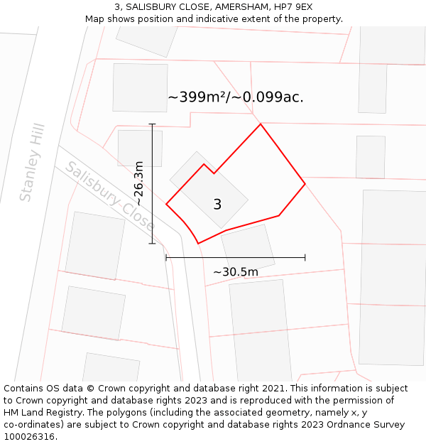 3, SALISBURY CLOSE, AMERSHAM, HP7 9EX: Plot and title map