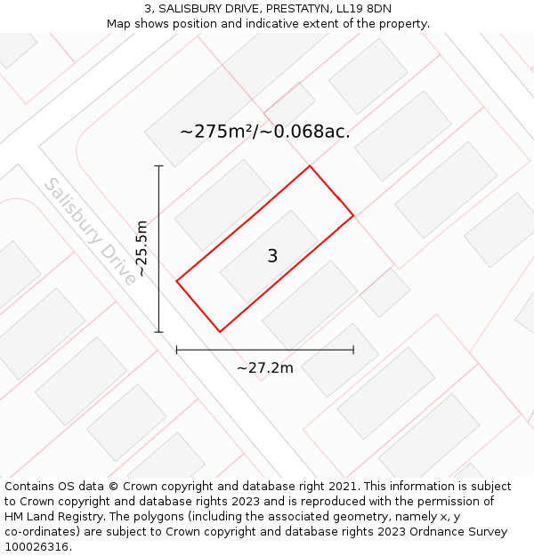 3, SALISBURY DRIVE, PRESTATYN, LL19 8DN: Plot and title map