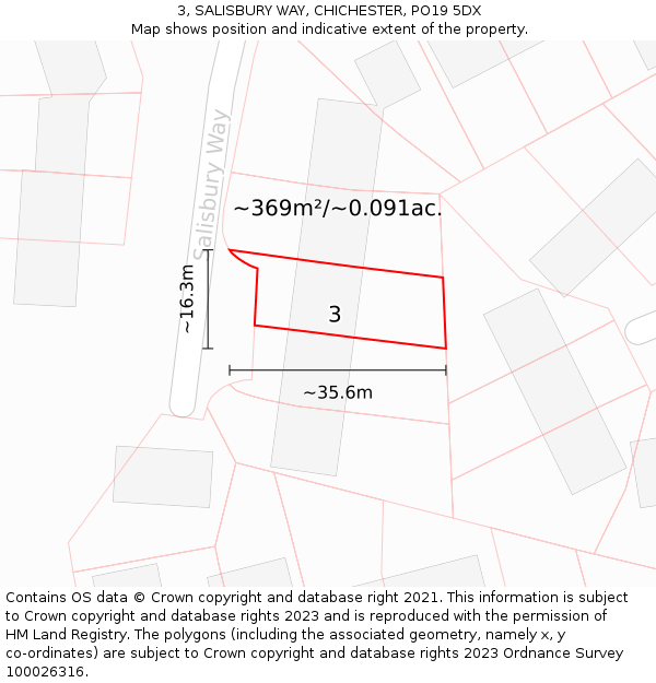 3, SALISBURY WAY, CHICHESTER, PO19 5DX: Plot and title map
