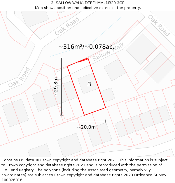 3, SALLOW WALK, DEREHAM, NR20 3GP: Plot and title map
