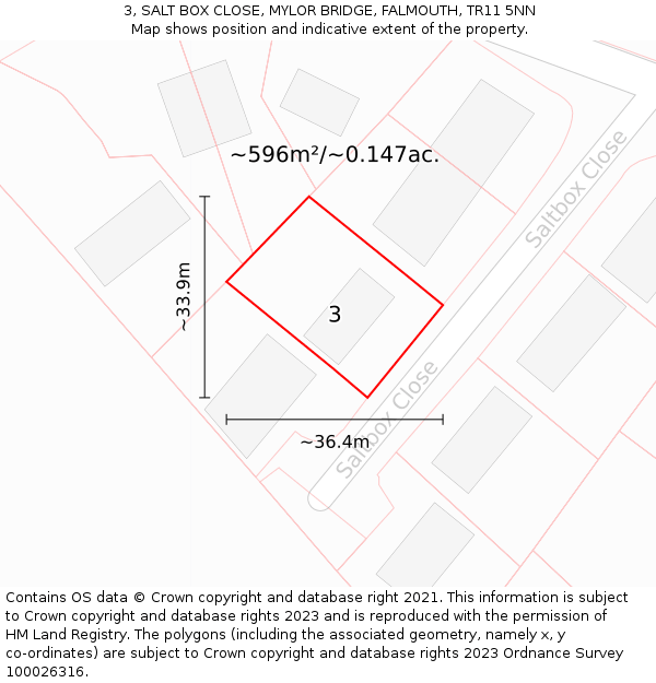 3, SALT BOX CLOSE, MYLOR BRIDGE, FALMOUTH, TR11 5NN: Plot and title map