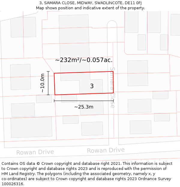 3, SAMARA CLOSE, MIDWAY, SWADLINCOTE, DE11 0FJ: Plot and title map