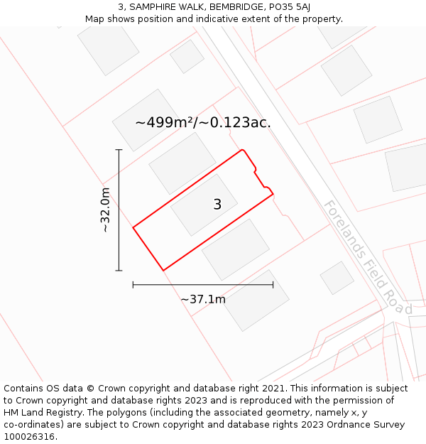 3, SAMPHIRE WALK, BEMBRIDGE, PO35 5AJ: Plot and title map
