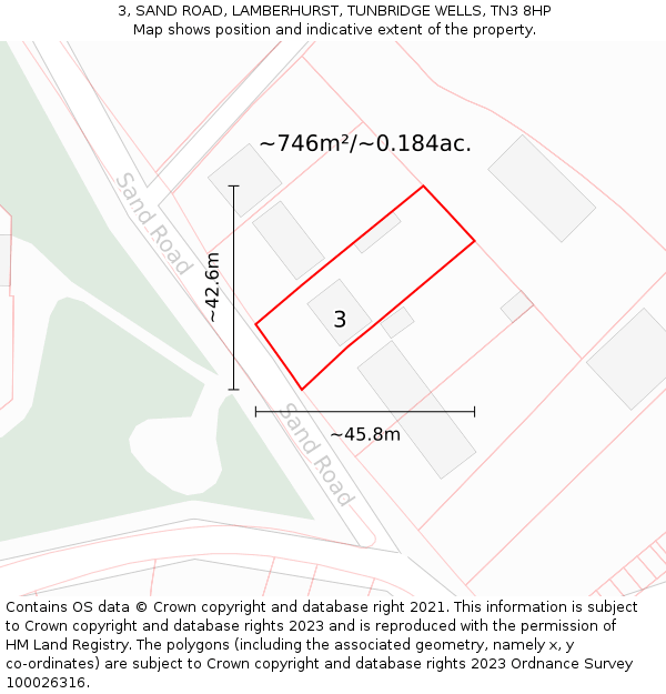 3, SAND ROAD, LAMBERHURST, TUNBRIDGE WELLS, TN3 8HP: Plot and title map