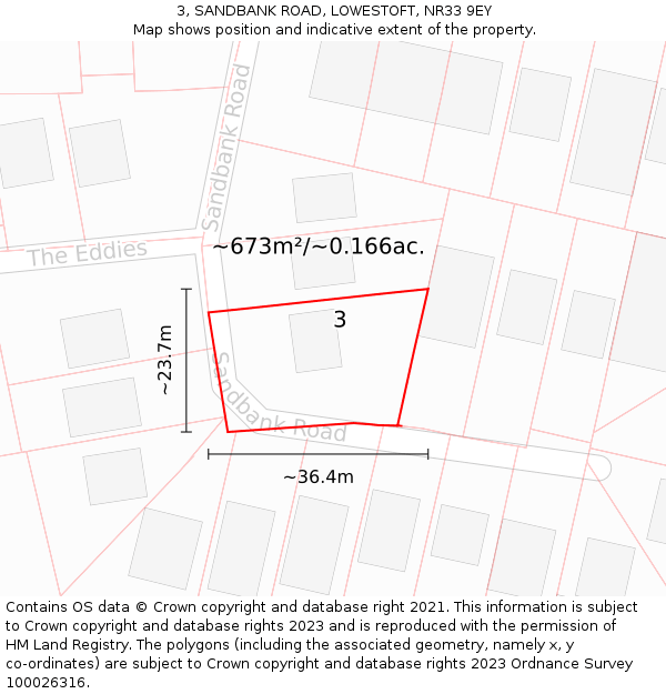 3, SANDBANK ROAD, LOWESTOFT, NR33 9EY: Plot and title map