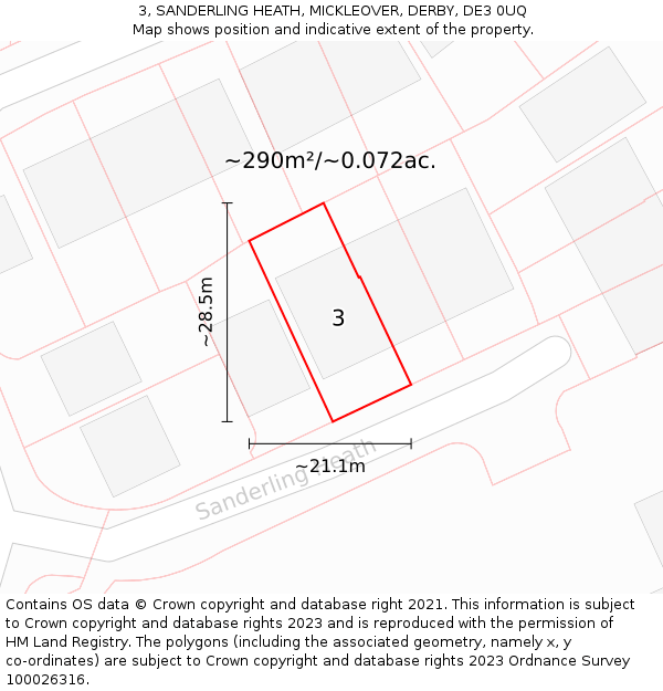 3, SANDERLING HEATH, MICKLEOVER, DERBY, DE3 0UQ: Plot and title map