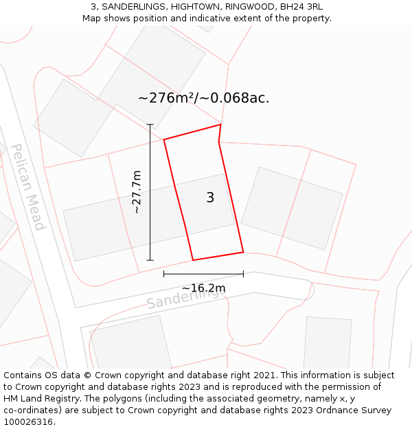3, SANDERLINGS, HIGHTOWN, RINGWOOD, BH24 3RL: Plot and title map