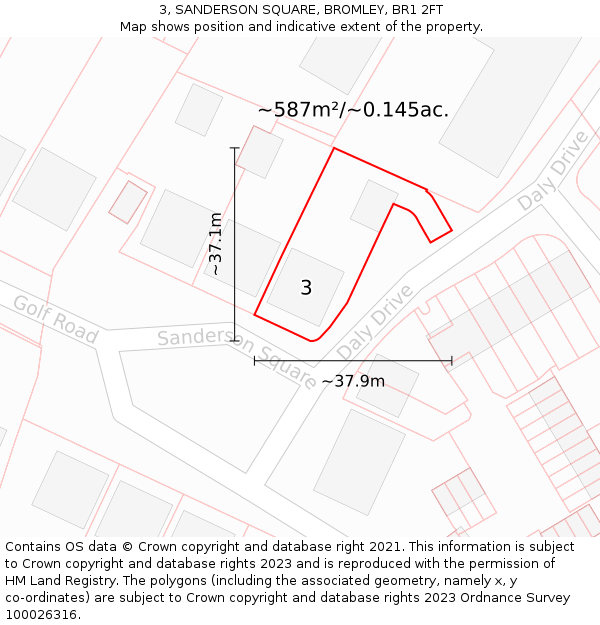 3, SANDERSON SQUARE, BROMLEY, BR1 2FT: Plot and title map