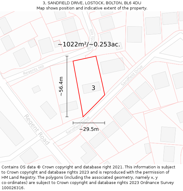 3, SANDFIELD DRIVE, LOSTOCK, BOLTON, BL6 4DU: Plot and title map