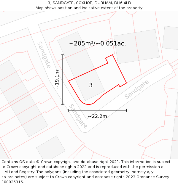3, SANDGATE, COXHOE, DURHAM, DH6 4LB: Plot and title map