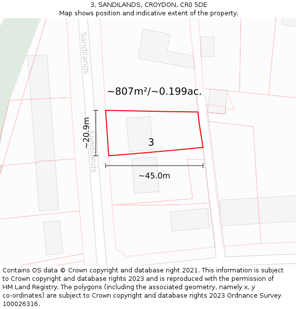 3, SANDILANDS, CROYDON, CR0 5DE: Plot and title map