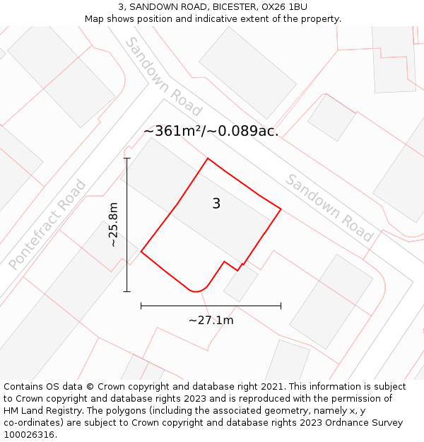 3, SANDOWN ROAD, BICESTER, OX26 1BU: Plot and title map