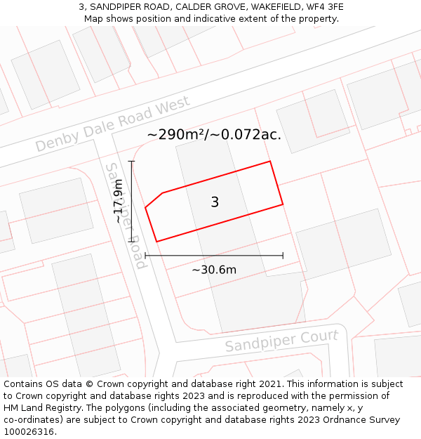 3, SANDPIPER ROAD, CALDER GROVE, WAKEFIELD, WF4 3FE: Plot and title map