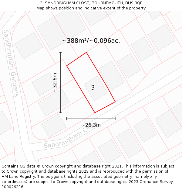 3, SANDRINGHAM CLOSE, BOURNEMOUTH, BH9 3QP: Plot and title map