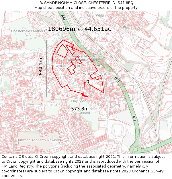 3, SANDRINGHAM CLOSE, CHESTERFIELD, S41 8RQ: Plot and title map