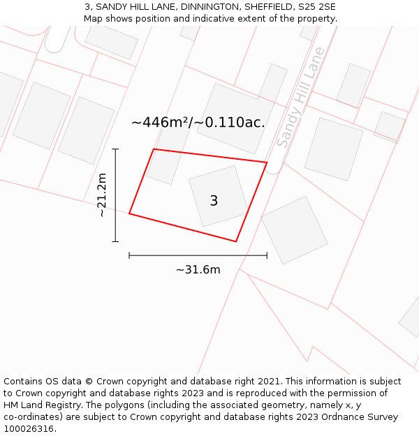 3, SANDY HILL LANE, DINNINGTON, SHEFFIELD, S25 2SE: Plot and title map