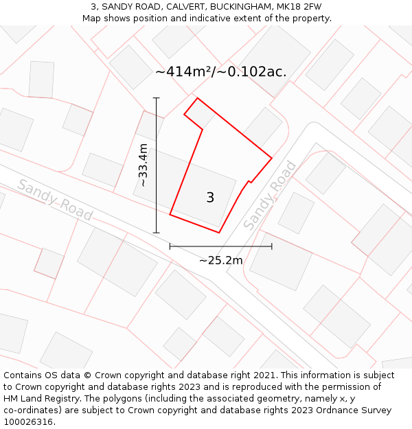3, SANDY ROAD, CALVERT, BUCKINGHAM, MK18 2FW: Plot and title map