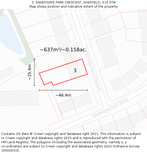 3, SANDYGATE PARK CRESCENT, SHEFFIELD, S10 5TW: Plot and title map