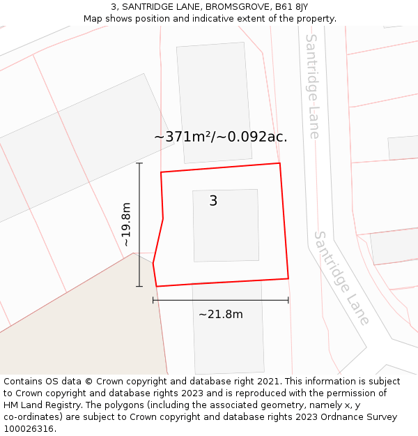 3, SANTRIDGE LANE, BROMSGROVE, B61 8JY: Plot and title map