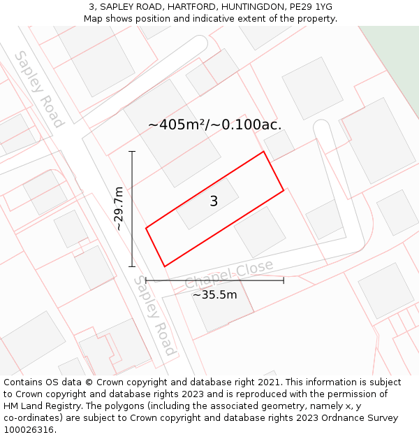 3, SAPLEY ROAD, HARTFORD, HUNTINGDON, PE29 1YG: Plot and title map