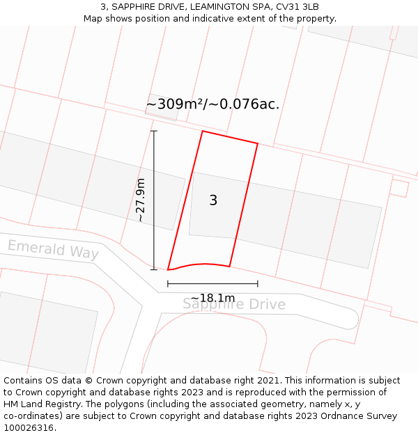 3, SAPPHIRE DRIVE, LEAMINGTON SPA, CV31 3LB: Plot and title map