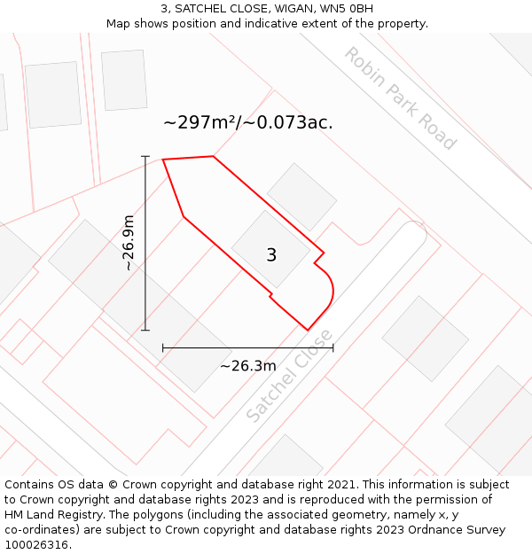3, SATCHEL CLOSE, WIGAN, WN5 0BH: Plot and title map