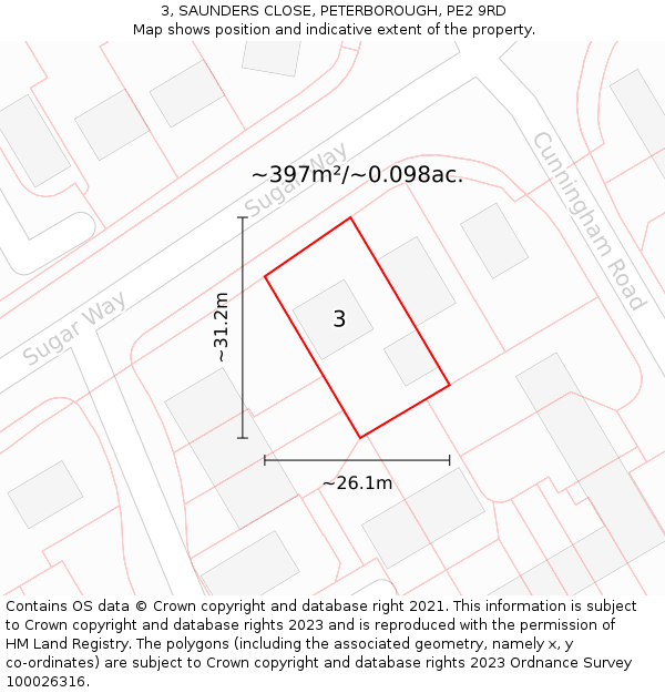 3, SAUNDERS CLOSE, PETERBOROUGH, PE2 9RD: Plot and title map
