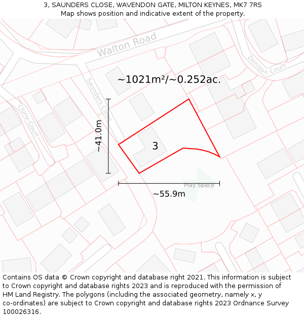 3, SAUNDERS CLOSE, WAVENDON GATE, MILTON KEYNES, MK7 7RS: Plot and title map