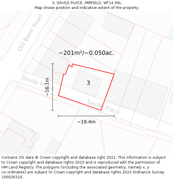 3, SAVILE PLACE, MIRFIELD, WF14 0AL: Plot and title map