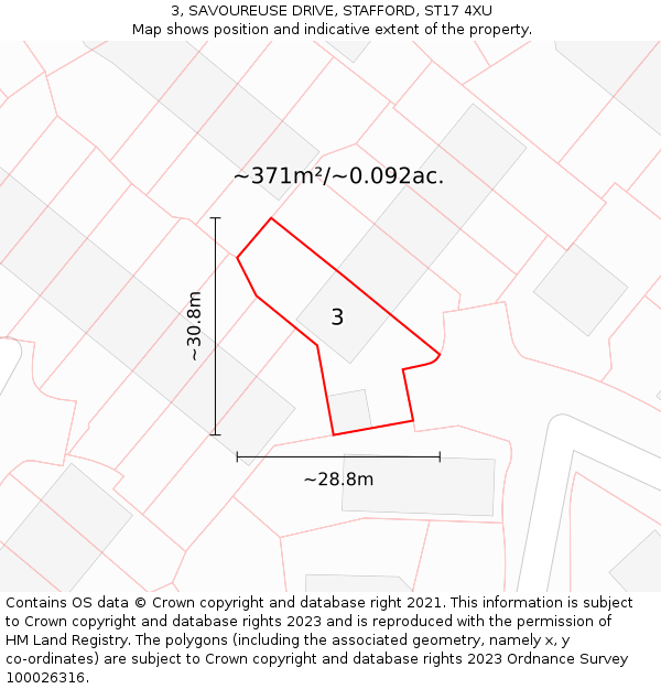 3, SAVOUREUSE DRIVE, STAFFORD, ST17 4XU: Plot and title map