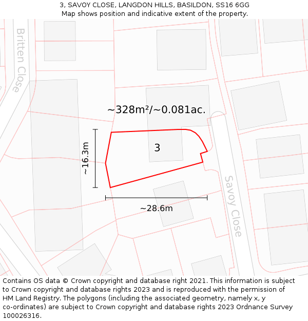 3, SAVOY CLOSE, LANGDON HILLS, BASILDON, SS16 6GG: Plot and title map