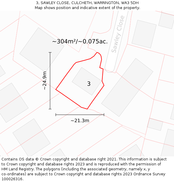 3, SAWLEY CLOSE, CULCHETH, WARRINGTON, WA3 5DH: Plot and title map