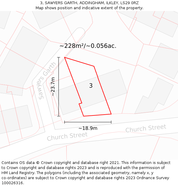 3, SAWYERS GARTH, ADDINGHAM, ILKLEY, LS29 0RZ: Plot and title map