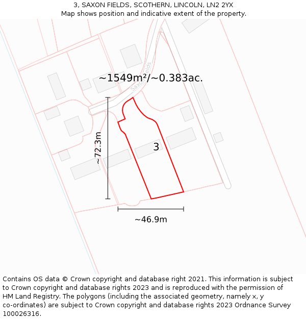 3, SAXON FIELDS, SCOTHERN, LINCOLN, LN2 2YX: Plot and title map