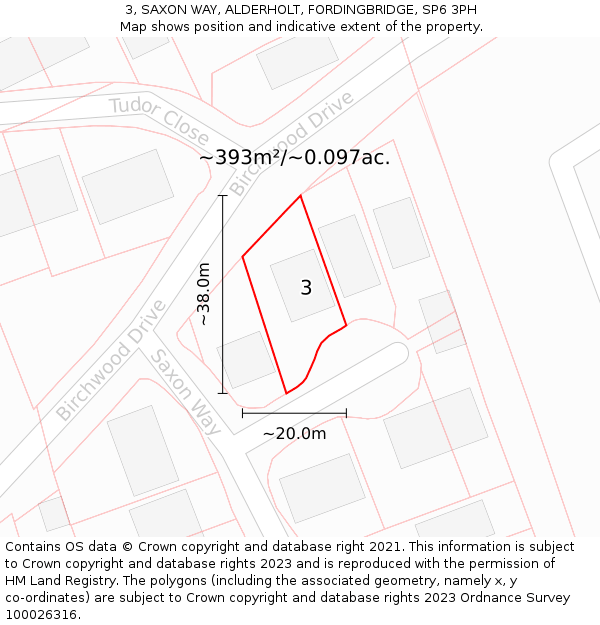 3, SAXON WAY, ALDERHOLT, FORDINGBRIDGE, SP6 3PH: Plot and title map
